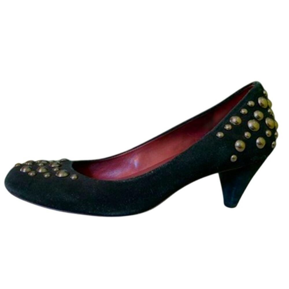 BCBG Max Azria Gunmetal Studded Kitten Heel Black Suede Pumps size 7 - Picture 3 of 10